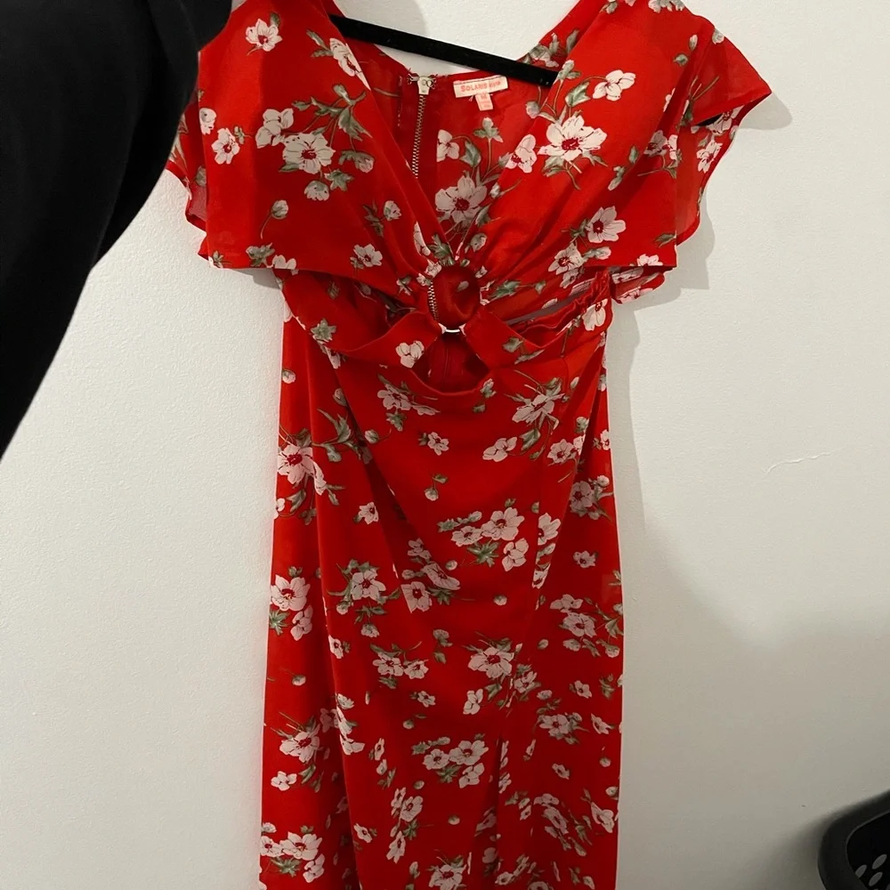 RED/WHOTE FLOWER MAXI DRESS CUTOUT - Picture 4 of 7